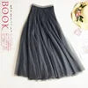 Summer Mesh Women Pleated Skirt Solid High Waist a Line Tulle Skirts Chic Long Maxi   Holiday Beach Tulle Skirt