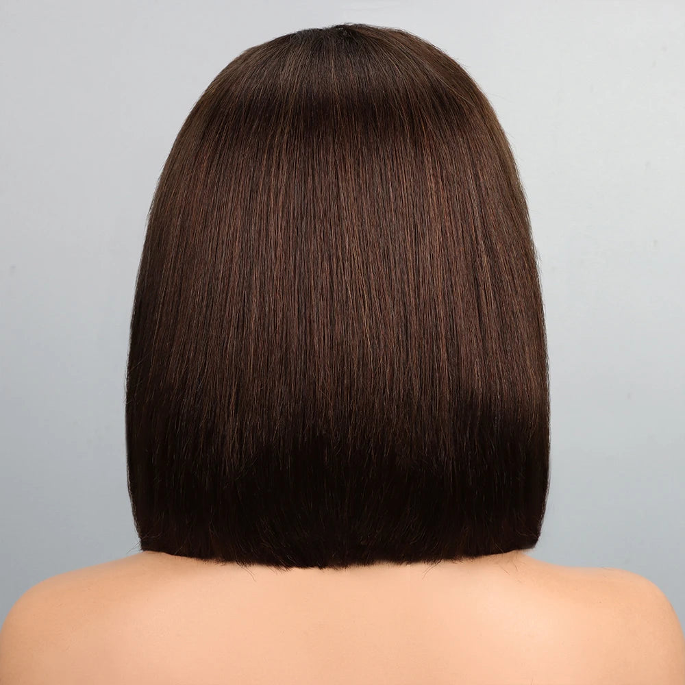 Short Straight HD Bob Wig Natural Black Brazilian Virgin Hair 200% Lace Front for Lace Transparent Baby Hair PrePlucked All