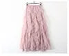 Waist 60-80cm Length 86cm Women Ruffle Skirt Many Layers pink Black Pleated Long Skirt Vintage High Waisted a Line Satin Skirts