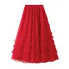 Mesh Cake Half Skirt for Women in Spring and Autumn  New Dress fairy White Gauze Skirt Pleated Long Skirt