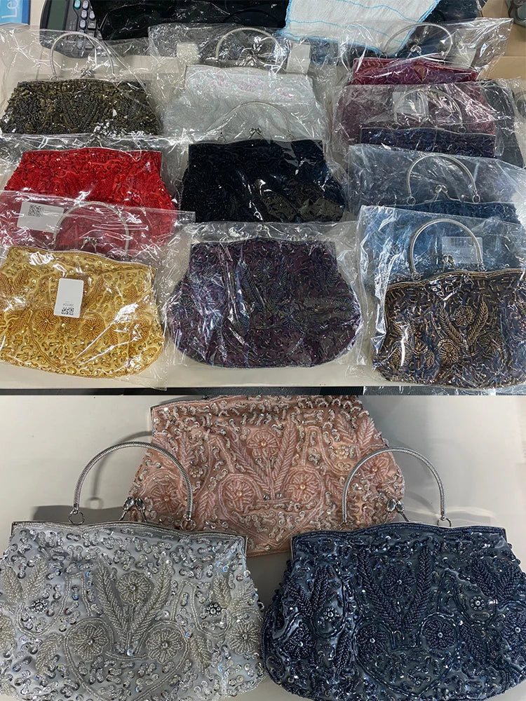 Women Clutch Bags Ladies Beads Evening Bags Wedding Party Bridal Embroidered Handbag Women Solid Retro Small Totes Mini Wallets