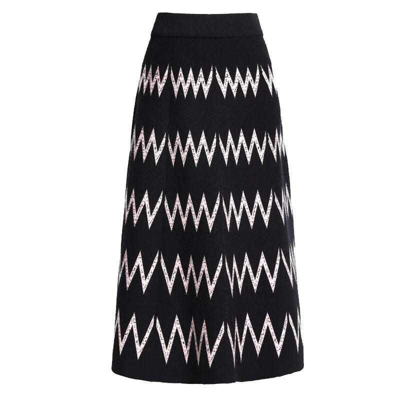 Fashionable Women High Waist Pleated Trumpet Print  Skirt