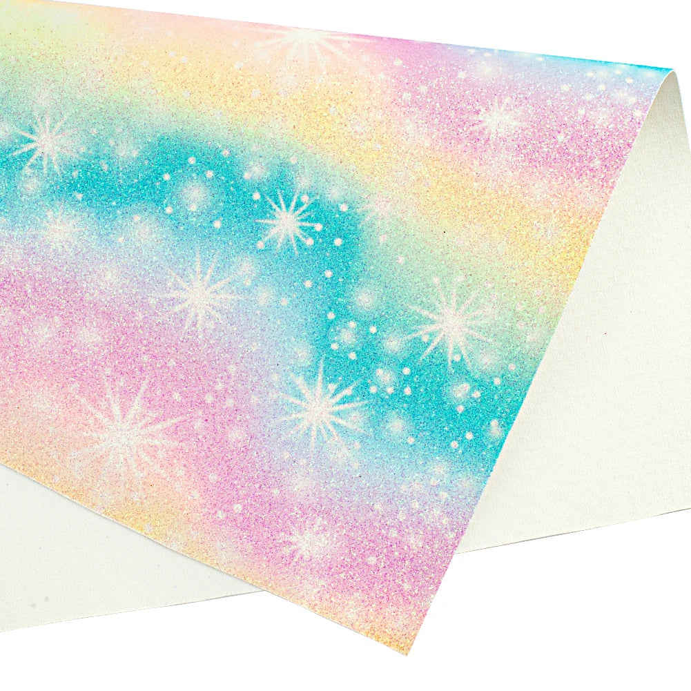30*136cm Glitter Fine Gradient Rainbow Faux Leather Flash Roll Small Glitter Bows Christmas Hair Clip Bows Earrings for Sofa Bag