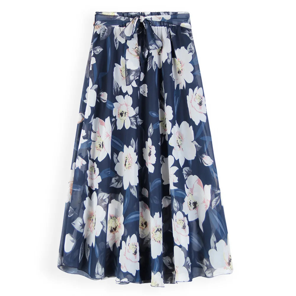 YiXin S-3XL Womens Skirts Printed Chiffon Fashion a Line High Waisted Floral Skirt Wholesale Long Skirts