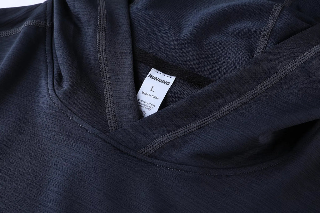 Gym Men T Shirt Long Sleeve Slim Tops Tees elastic T-shirt Sports Fitness Autumn winter comfort breathable Quick dry Hooded