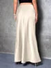 Fashion Breathable Spring Casual Elegant Solid Black High Waist Satin Midi Length Women's Skirts