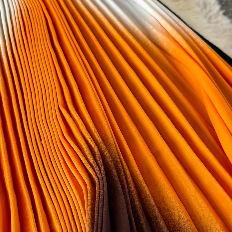 Autumn Winter Women Gradient Color Patchwork Pleated Sweater Dress Elegant Long Sleeve Midi Knitted Party Vestidos With Belt