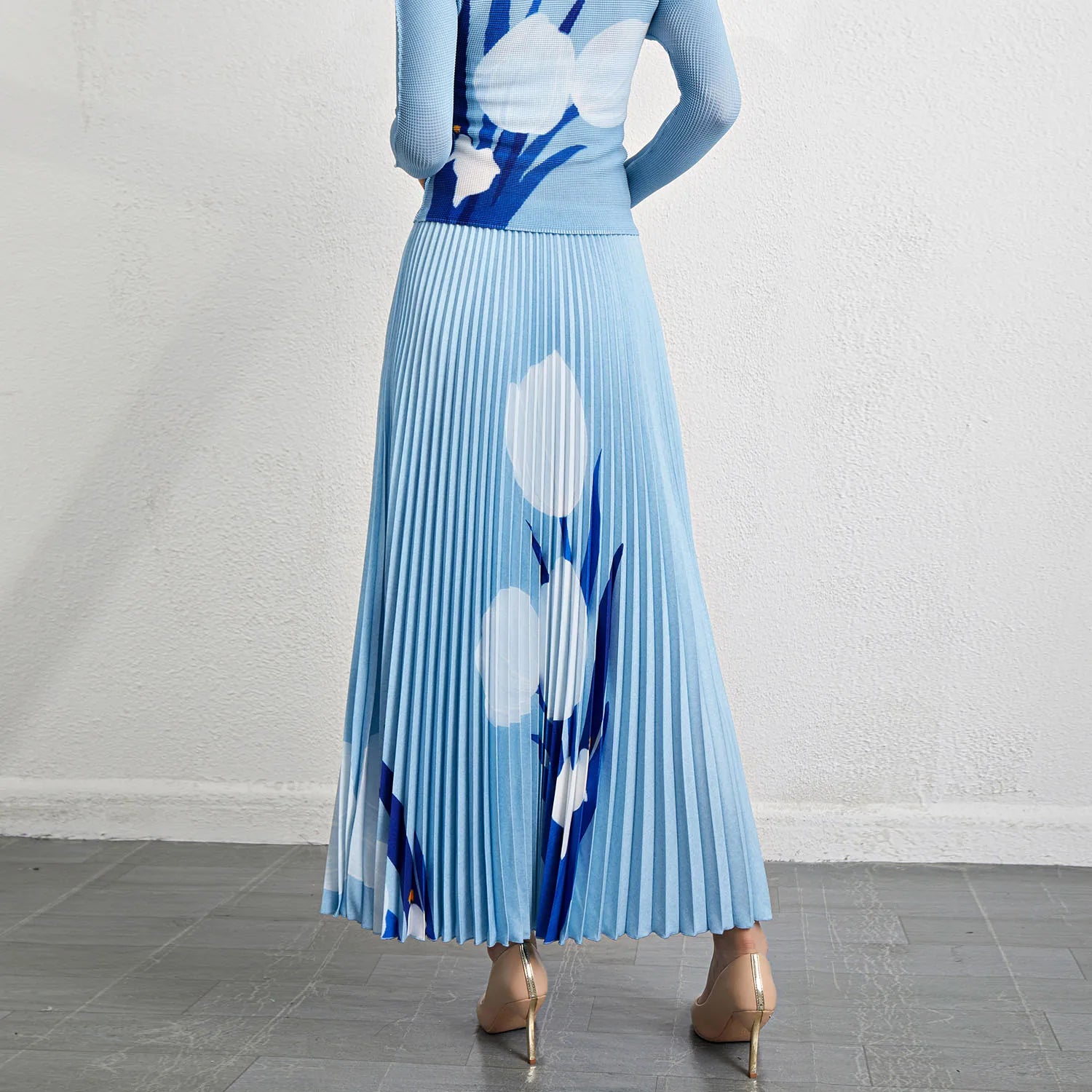 Factory Direct Sale High-Quality Polyester Fabric Printed Pleated Skirt Women's Casual Midi Skirt