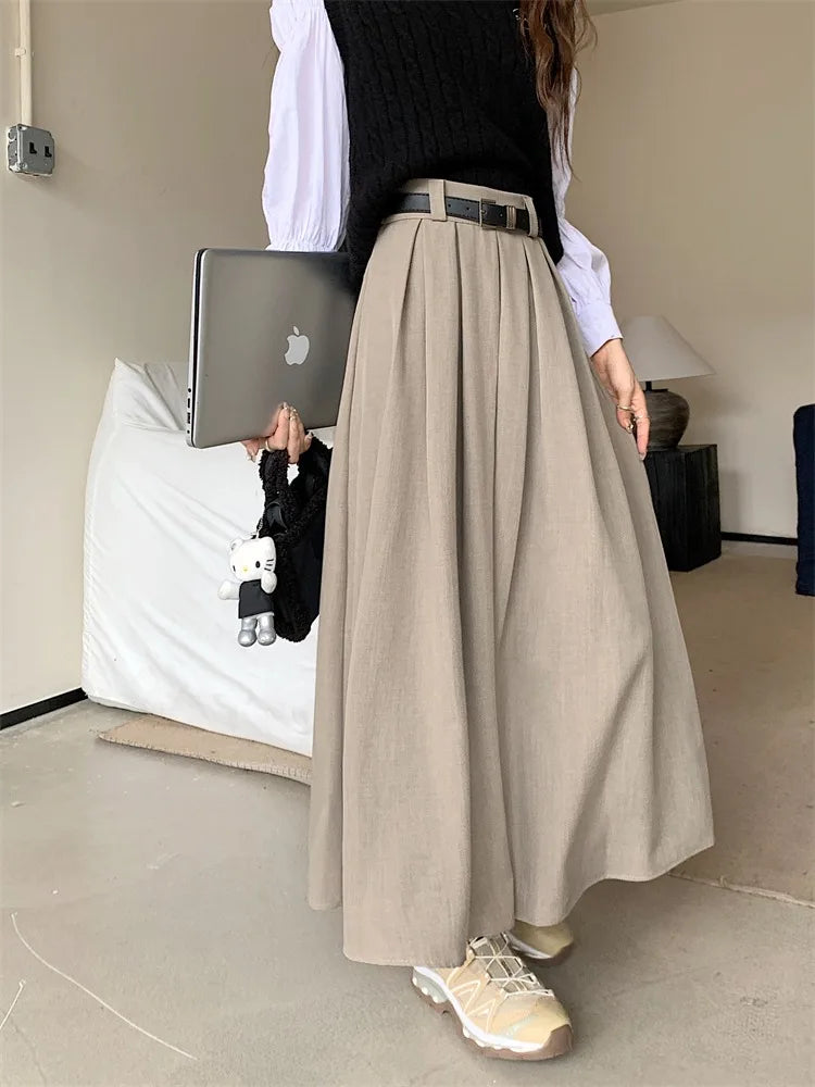 Boutique Wholesale 2025 Autumn New Fashionable and Versatile Mid to Long Pleated Slimming Women's Half Skirt