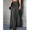 Fashion Breathable Spring Casual Elegant Solid Black High Waist Satin Midi Length Women's Skirts