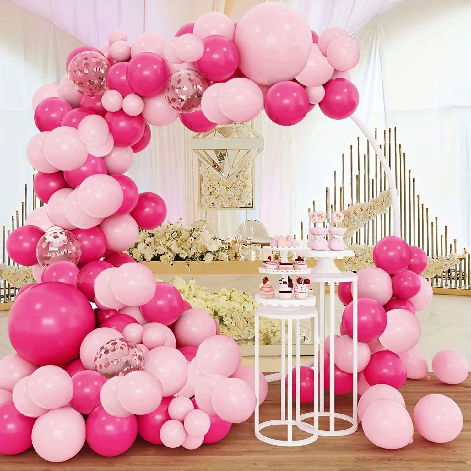 New 104pcs Hot Pink Balloons Garland Arch Kit Balloons for Valentines Mothers Day Baby Shower Anniversary Party Wedding