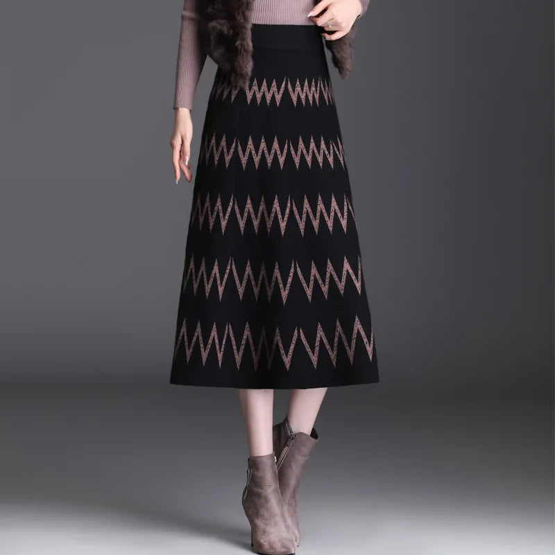 Fashionable Women High Waist Pleated Trumpet Print  Skirt