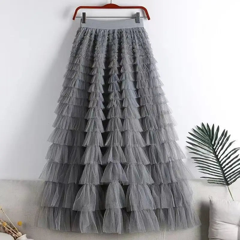 Advanced Mesh Half-Body Skirt Female Spring and Fall New High-Waisted Cake Womens Skirts