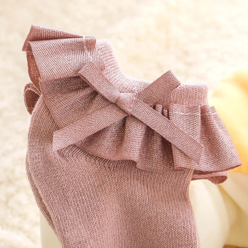 0-1Y Newborn Infant Toddler Baby Socks Girls Kids Princess Bowknot Lace Floral Short Socks Cotton Ruffle Frilly Trim Ankle Socks