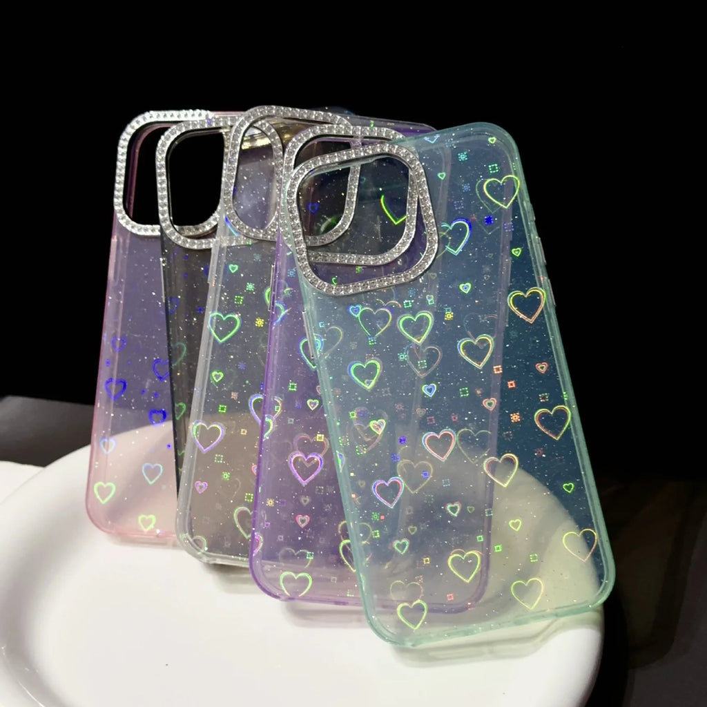 PH466 Laser Heart Double-layer IMD Suitable for iPhone 16 Promax New Phone case 15 Pro Comes with a Diamond Lens