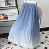 Women Lady Pleated With Lining Long Skirt Dress New Fashion Loose Elastic Waist Gradient Color Street Wear Casual Skirt