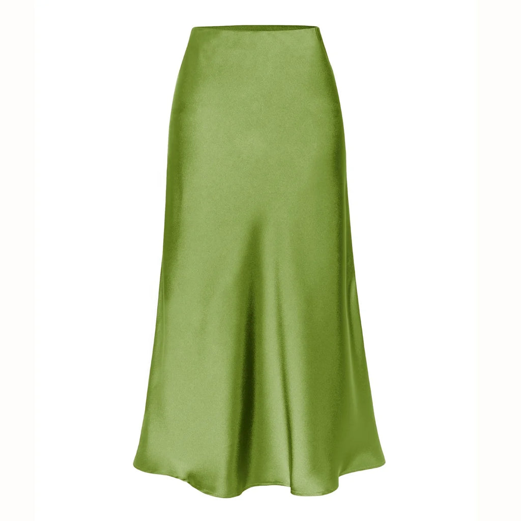 High Quality Women's Satin High Waist Solid Color Split Skirt