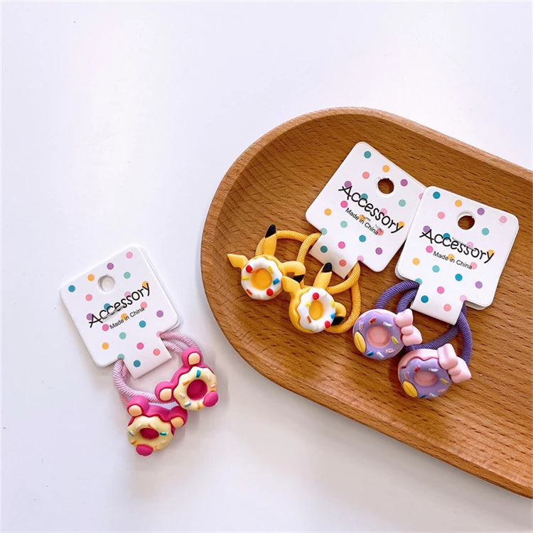 2pcs Sweet Baby Girls Elastic Hair Ties Bows with Small Flower Ball Scrunchies Hair Accessories for Kids