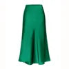 High Quality Women's Satin High Waist Solid Color Split Skirt