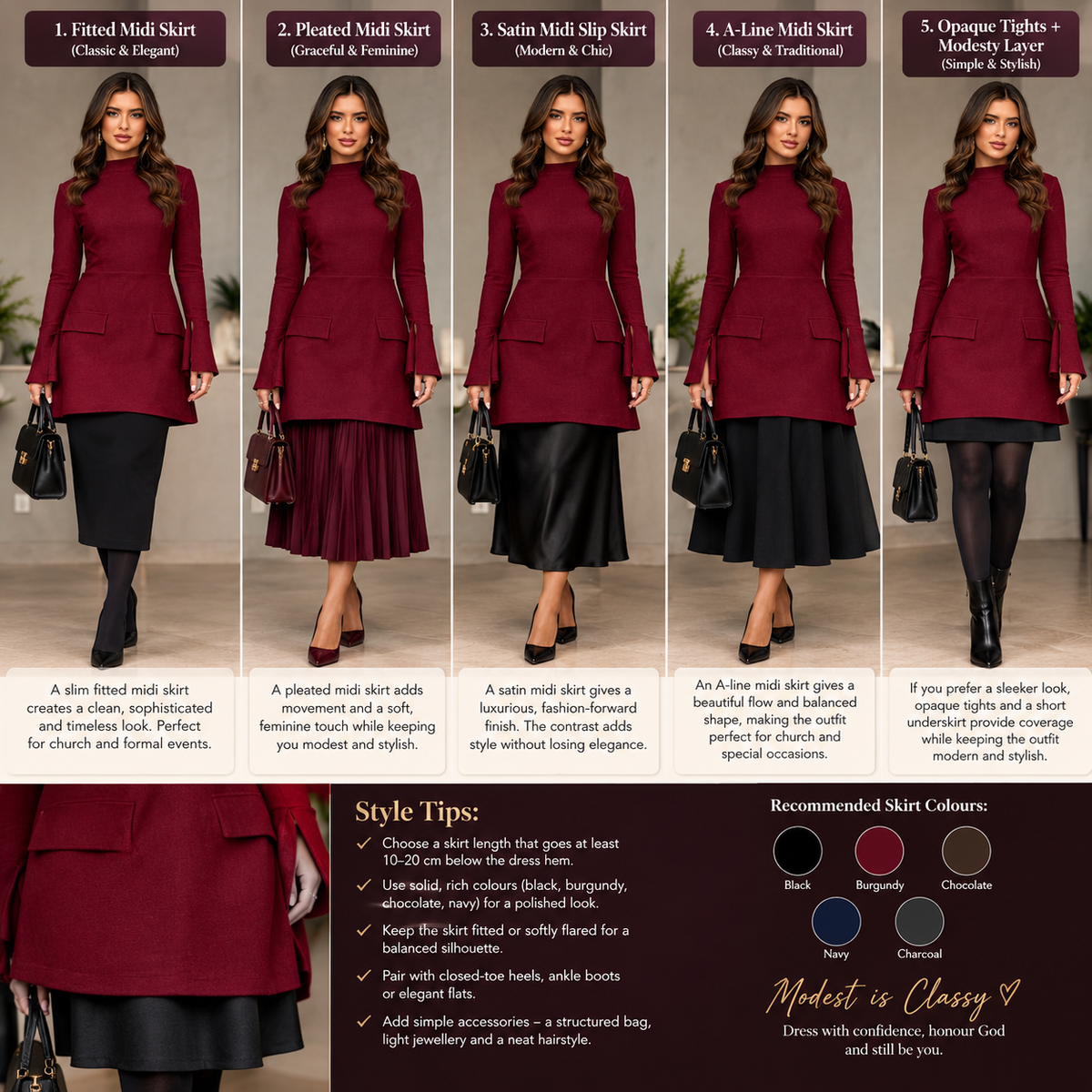 Half Turtleneck Split Cuff Pocket Skirt