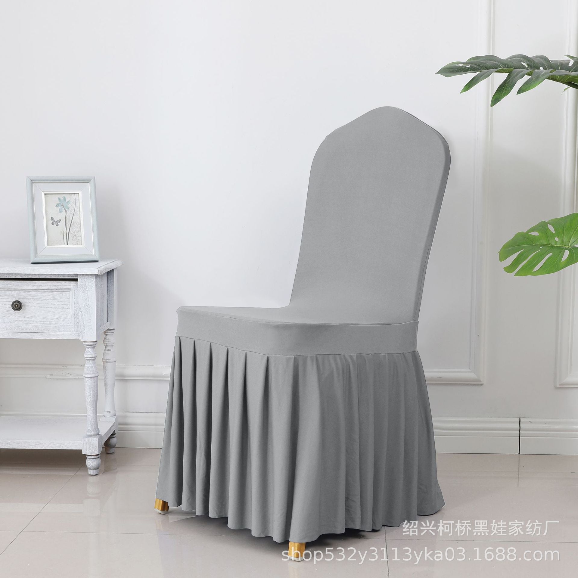Chair Cover Thickened Stretch Pleated Skirt Dining Chair Cover Hotel Wedding Banquet Event Stool Cover Hotel Cloth