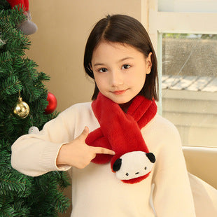 Children's Christmas Autumn and Winter Scarf Plush Warm Cute Cartoon Red New Year Festival Imitation Rabbit Fur Parent-Child Scarf