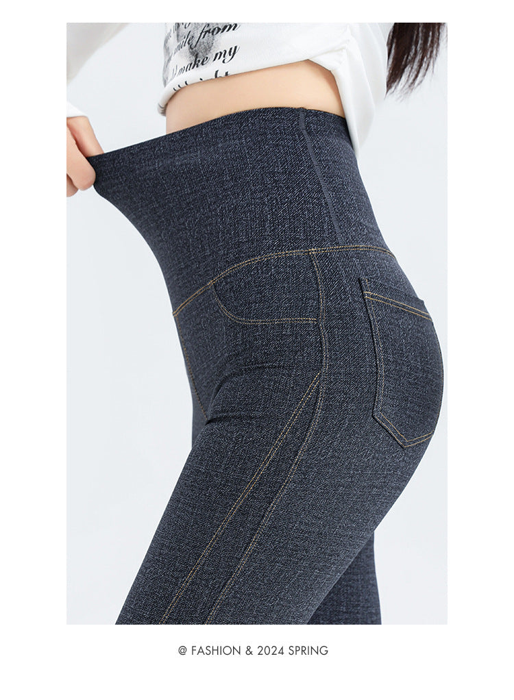 2024 New Imitation Denim Shark Pants Women's Outerwear Leggings Slightly Flared Pants Tummy Control Flared Pants Thin Yoga Pants