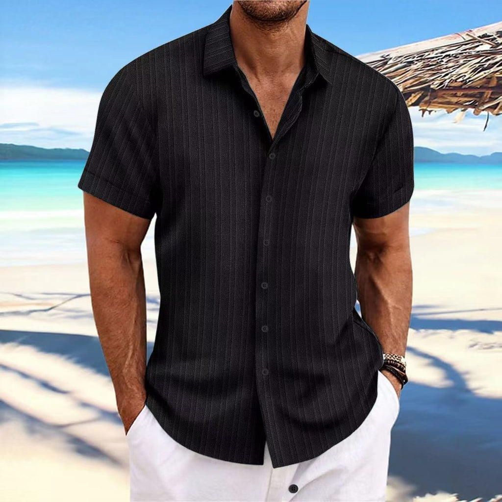 Foreign Trade Cross-border Explosions Amazon New Men's Cotton and Linen Striped Jacquard Sports Casual Loose Short-sleeved Shirt