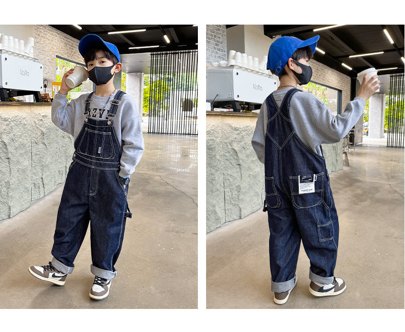 Boys Denim Jumpsuit For Kids Dungarees Overalls Streetwear Children Causal Jeans with Straps Suspenders 5 6 7 8 9 10 11 12 13 14