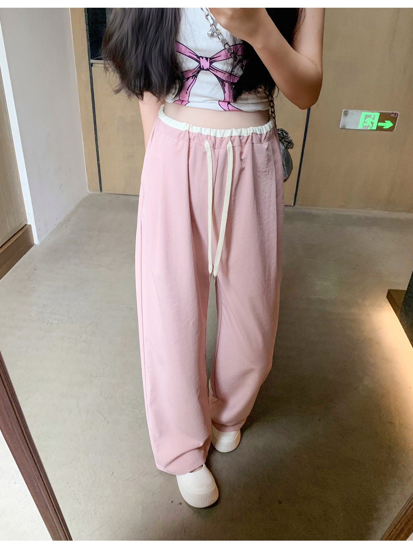 Spring and Summer Pregnant Women's Drawstring Ice Silk Wide Leg Pants Pregnant Women's Summer Thin Texture Sense Dipping Yamamoto Pants Casual Small