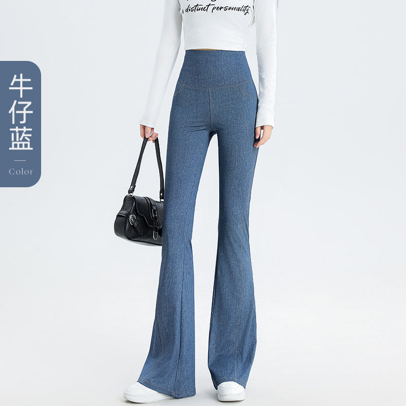 2024 New Imitation Denim Shark Pants Women's Outerwear Leggings Slightly Flared Pants Tummy Control Flared Pants Thin Yoga Pants