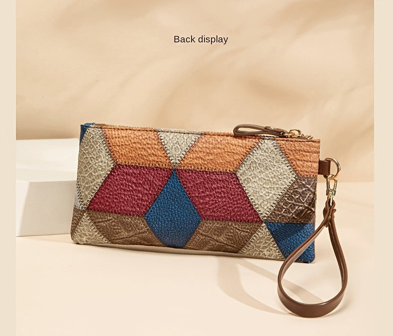 New Fashion Small Square Bag, Cross-Border High-End Retro Wallet, Versatile Zipper Bag, Women's Trendy Color-Blocking Clutch Bag