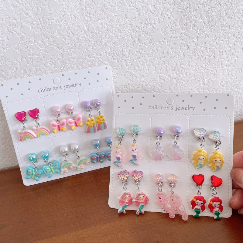 Girl's Ear Clip Cute Cartoon Children's Earrings Little Girl's Princess Earrings Without Ear Holes False Earrings Without Harming Ear Accessories