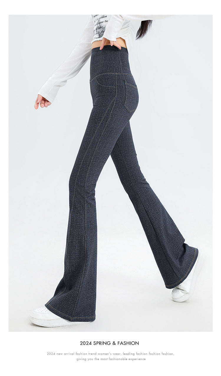 2024 New Imitation Denim Shark Pants Women's Outerwear Leggings Slightly Flared Pants Tummy Control Flared Pants Thin Yoga Pants