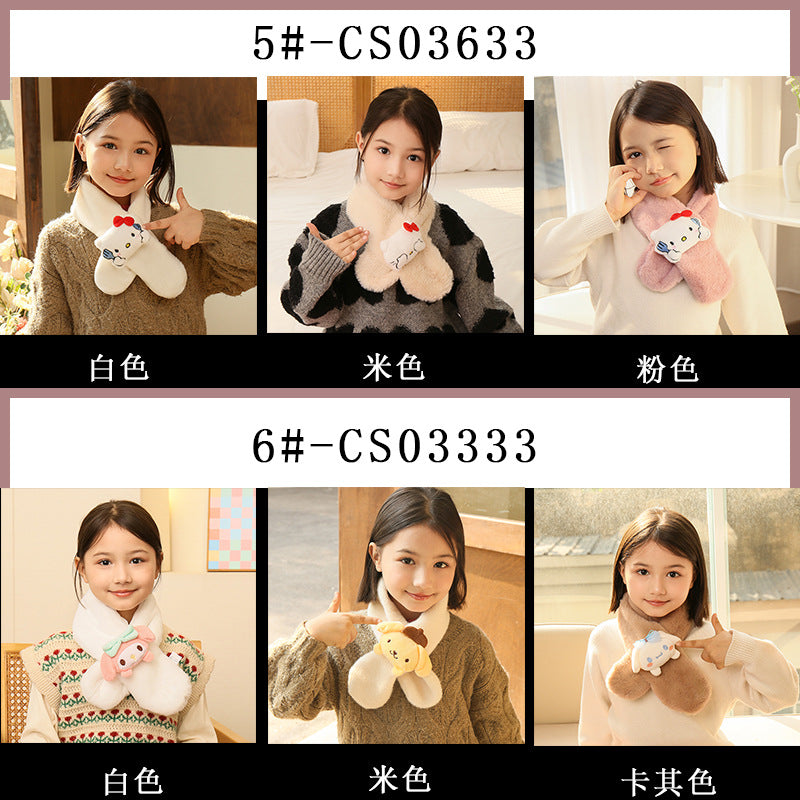 Children's Christmas Autumn and Winter Scarf Plush Warm Cute Cartoon Red New Year Festival Imitation Rabbit Fur Parent-Child Scarf