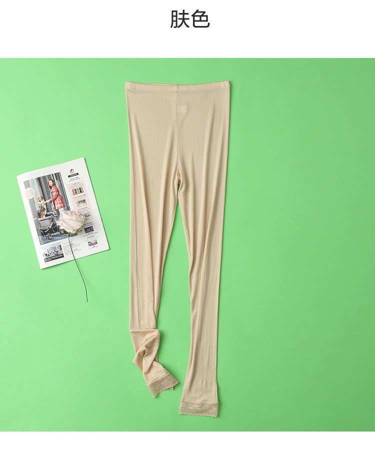 Thin Summer 100% Mulberry Silk Silk High Waist Cropped Pants Fine Knitted Leggings Breathable Skin-Friendly Soft Women's Pants