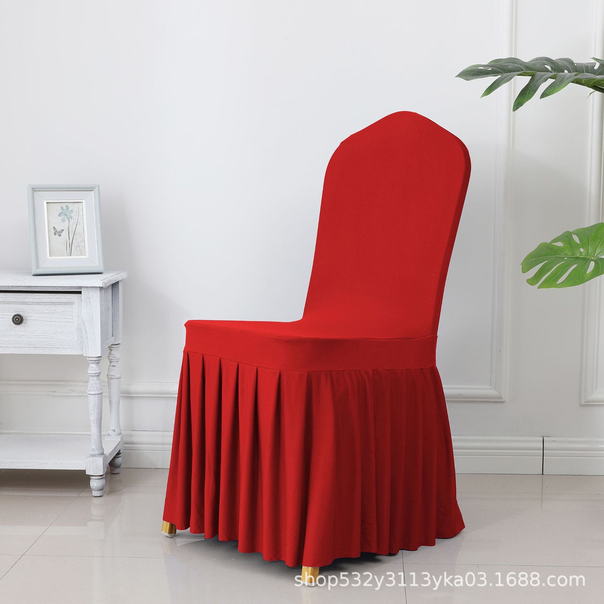 Chair Cover Thickened Stretch Pleated Skirt Dining Chair Cover Hotel Wedding Banquet Event Stool Cover Hotel Cloth