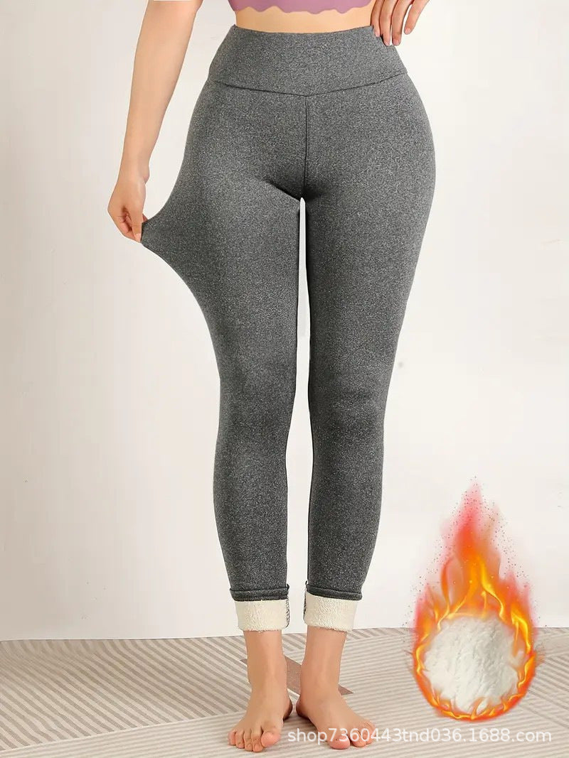 Cross-Border Popular European and American Outerwear Thickened Warm Women's High-Waisted Fleece-Lined Leggings Elastic Warm Textured Yoga Pants