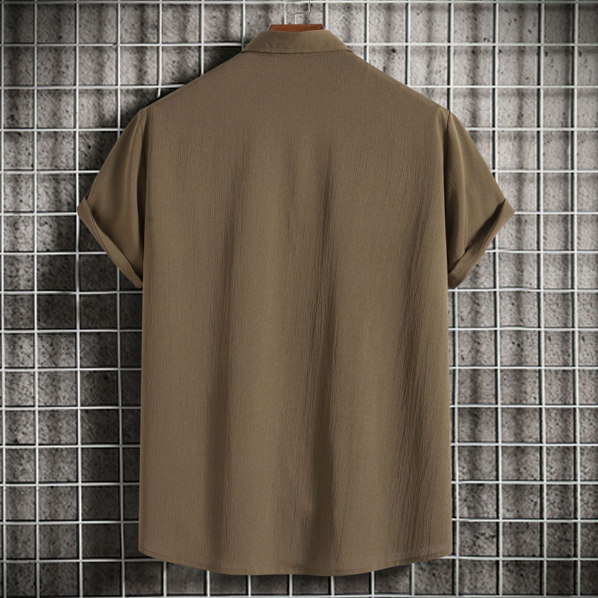 Cross-border 2025 Summer New Men's Short-sleeved Shirt Loose Solid Color Button Short-sleeved Shirt Men's Short-sleeved Shirt