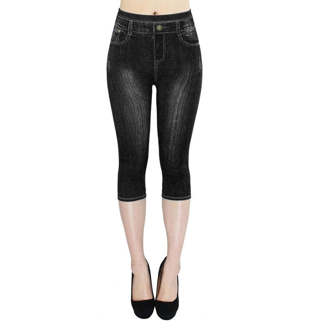 Cross-Border Hot Selling Temu Aliexpress Stretch Imitation Denim Leggings Cropped Pants Tight Hip Lift Pure Color Small Leg Pants