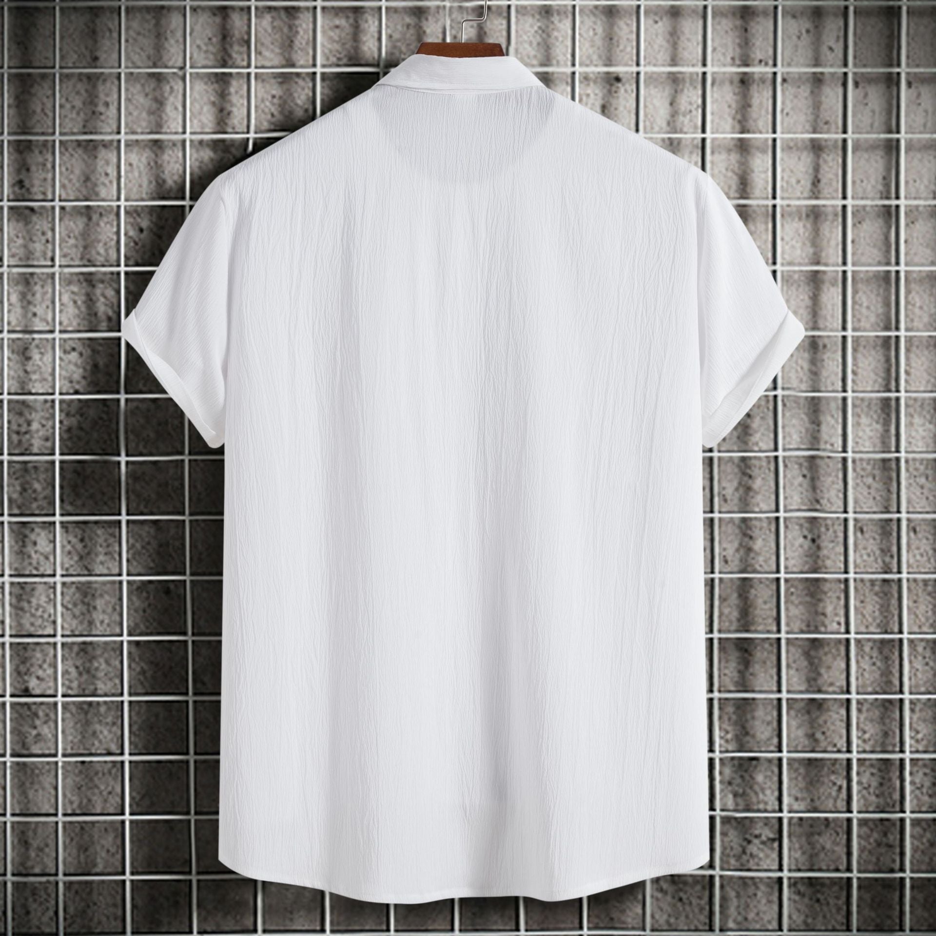 Cross-border 2025 Summer New Men's Short-sleeved Shirt Loose Solid Color Button Short-sleeved Shirt Men's Short-sleeved Shirt