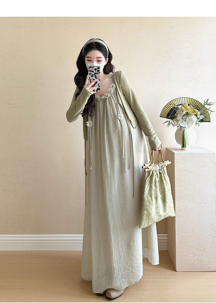 Maternity summer dress 2025 new pregnant mother wear plus size suspenders skirt suit fashion fashion