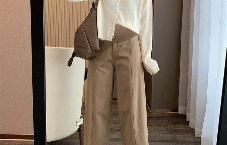 in stock Early Autumn New 2024 Pregnant Women's High Waist Slimming Casual Pants Women's Design Sense Pear-Shaped Figure Nine-point Haren Pants
