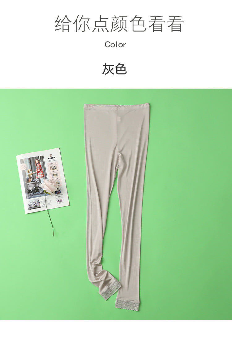 Thin Summer 100% Mulberry Silk Silk High Waist Cropped Pants Fine Knitted Leggings Breathable Skin-Friendly Soft Women's Pants