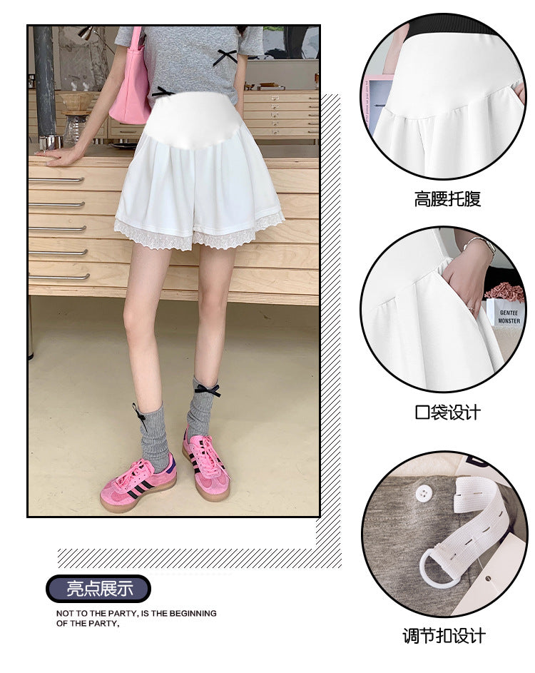 Maternity Shorts Summer Lace Splicing Wide-Leg Casual Pants Loose Outer Wear Sports Air Cotton Pants Skirt