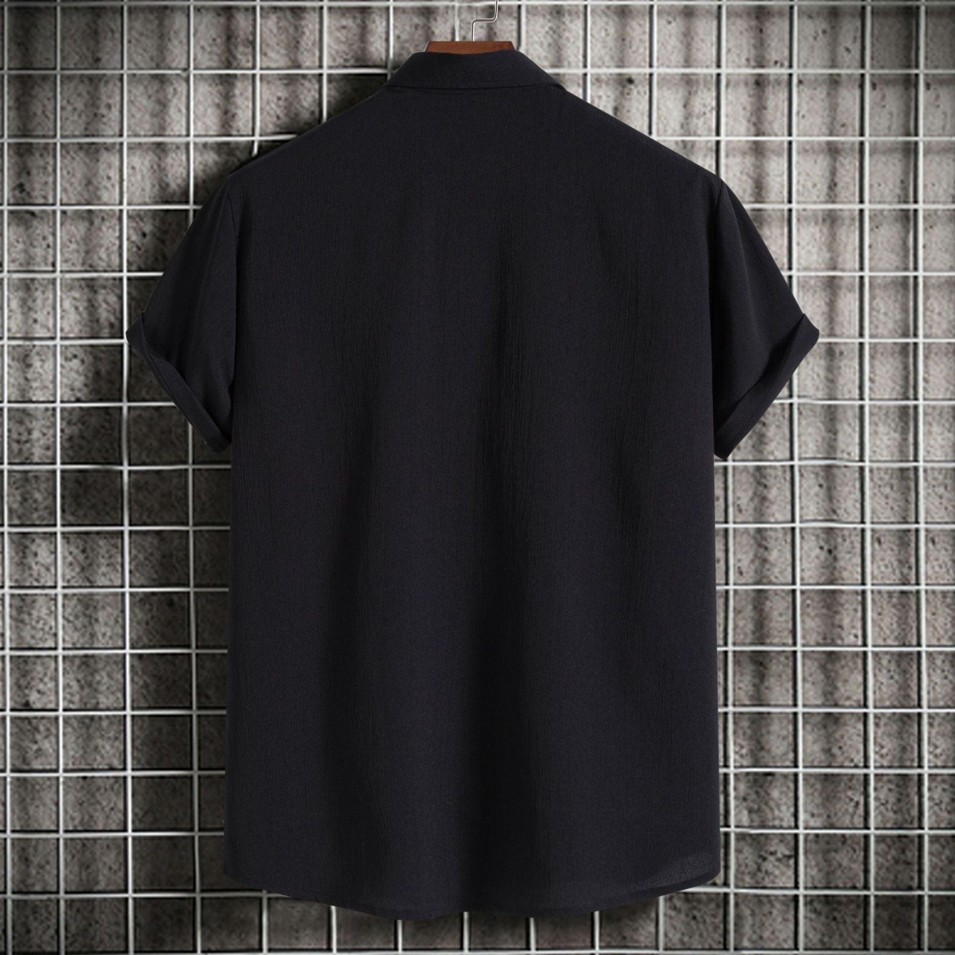 Cross-border 2025 Summer New Men's Short-sleeved Shirt Loose Solid Color Button Short-sleeved Shirt Men's Short-sleeved Shirt