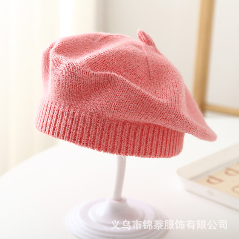 Spring and Autumn Korean Style Baby Boy and Girl Candy Color All-match Knitted Beret Children's Western Style Casual Wool Hat Paintler Hat