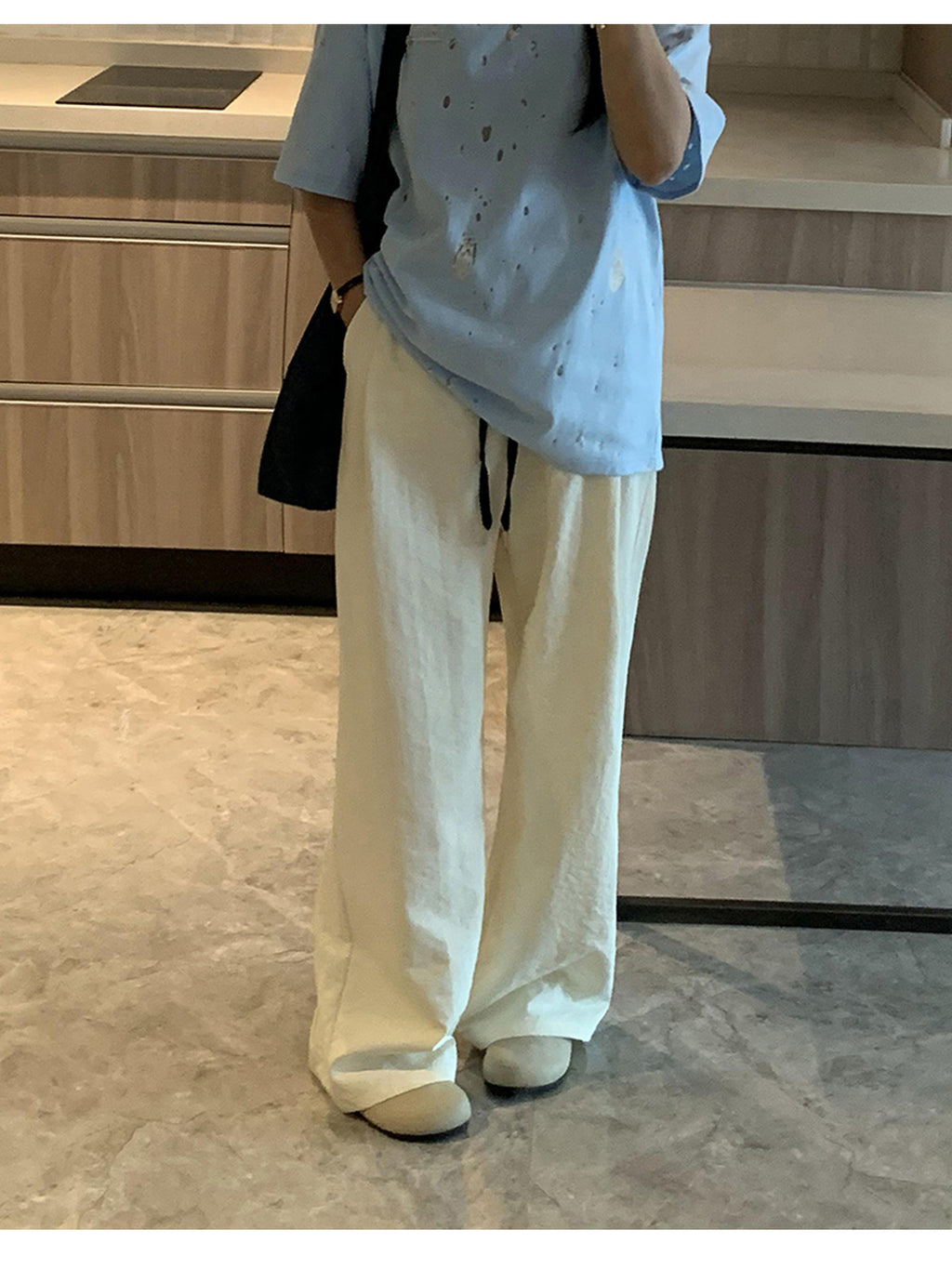 Spring and Summer Pregnant Women's Drawstring Ice Silk Wide Leg Pants Pregnant Women's Summer Thin Texture Sense Dipping Yamamoto Pants Casual Small