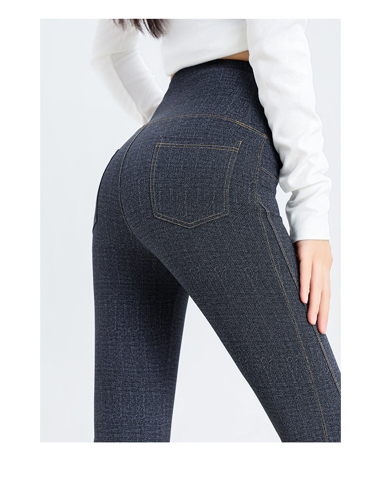 2024 New Imitation Denim Shark Pants Women's Outerwear Leggings Slightly Flared Pants Tummy Control Flared Pants Thin Yoga Pants