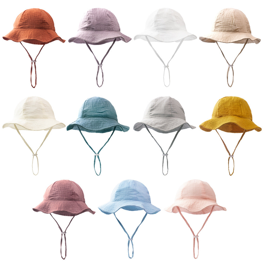 Ins Baby Pure Cotton Basin Hat European and American Anti-Sun Breathable Baby Fisherman Hat Pure Color Kidsren's Sun Hat Breathable Sun Protection